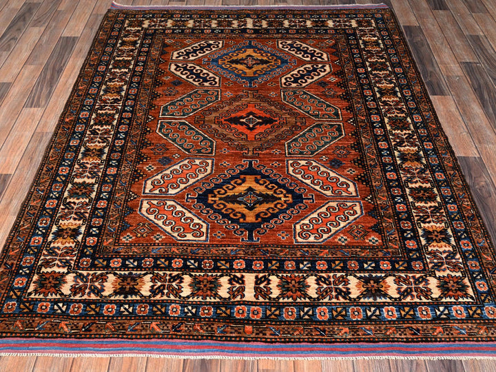 5'0" x 6'3" New Hand Knotted Orange Wool Rectangle Oriental Rug - MOA1022666