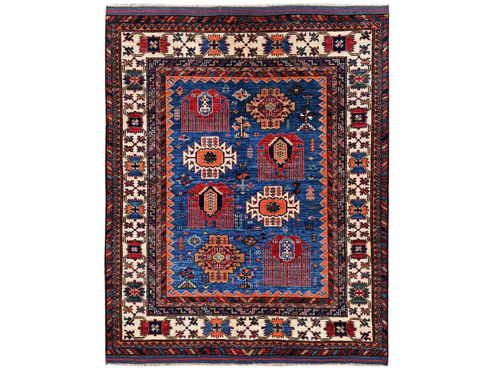5'2" x 6'4" New Hand Knotted Blue Wool Rectangle Oriental Rug - MOA1022667