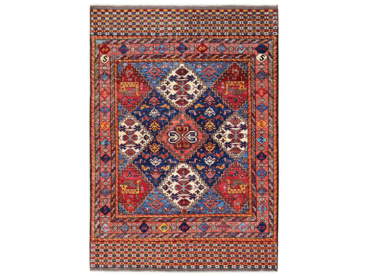 5'0" x 6'10" New Hand Knotted Multicolored Wool Rectangle Oriental Rug - MOA1022669