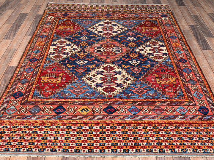 5'0" x 6'10" New Hand Knotted Multicolored Wool Rectangle Oriental Rug - MOA1022669