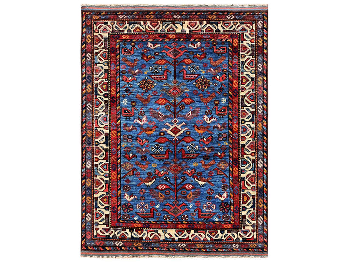 3'6" x 4'7" New Hand Knotted Blue Wool Rectangle Oriental Rug - MOA1022670