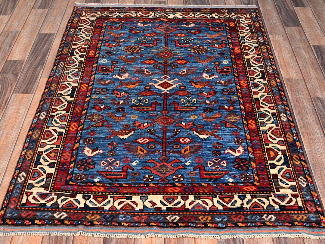 3'6" x 4'7" New Hand Knotted Blue Wool Rectangle Oriental Rug - MOA1022670
