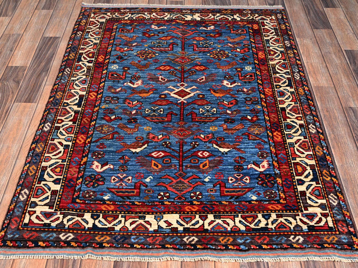 3'6" x 4'7" New Hand Knotted Blue Wool Rectangle Oriental Rug - MOA1022670