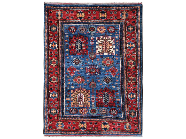 4'2" x 5'0" New Hand Knotted Blue Wool Rectangle Oriental Rug - MOA1022672
