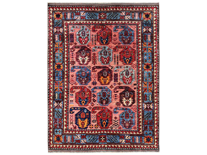 4'2" x 5'5" New Hand Knotted Pink Wool Rectangle Oriental Rug - MOA1022673