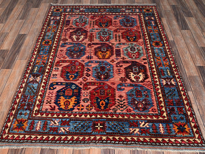 4'2" x 5'5" New Hand Knotted Pink Wool Rectangle Oriental Rug - MOA1022673
