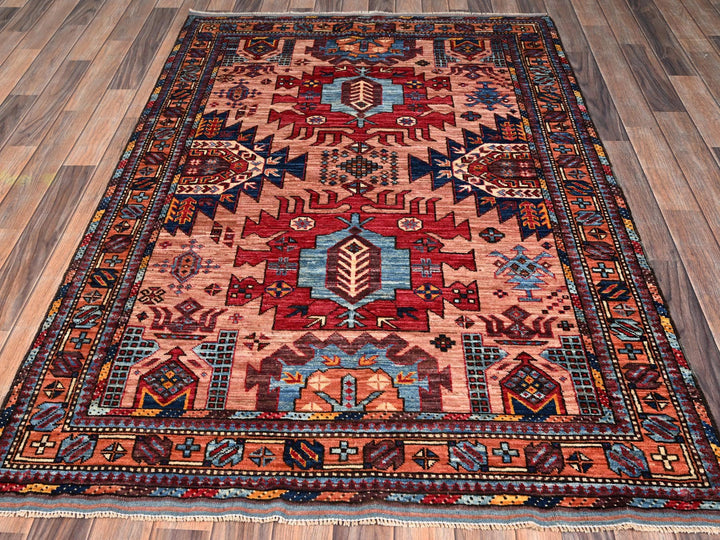 4'3" x 6'0" New Hand Knotted Pink Wool Rectangle Oriental Rug - MOA1022674