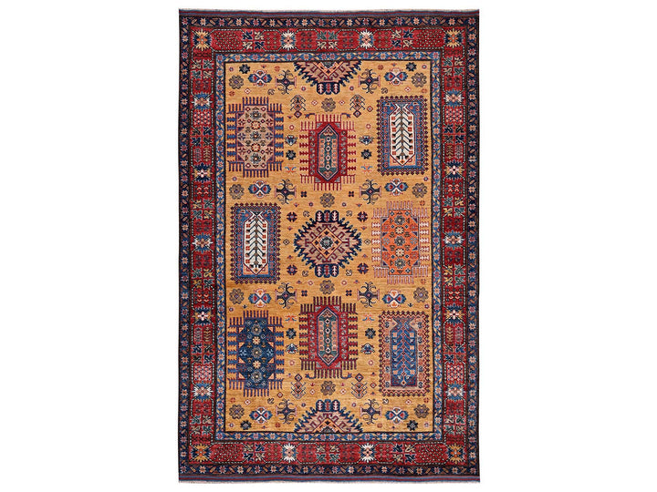 6'4" x 9'6" New Hand Knotted Yellow Wool Rectangle Oriental Rug - MOA1022676