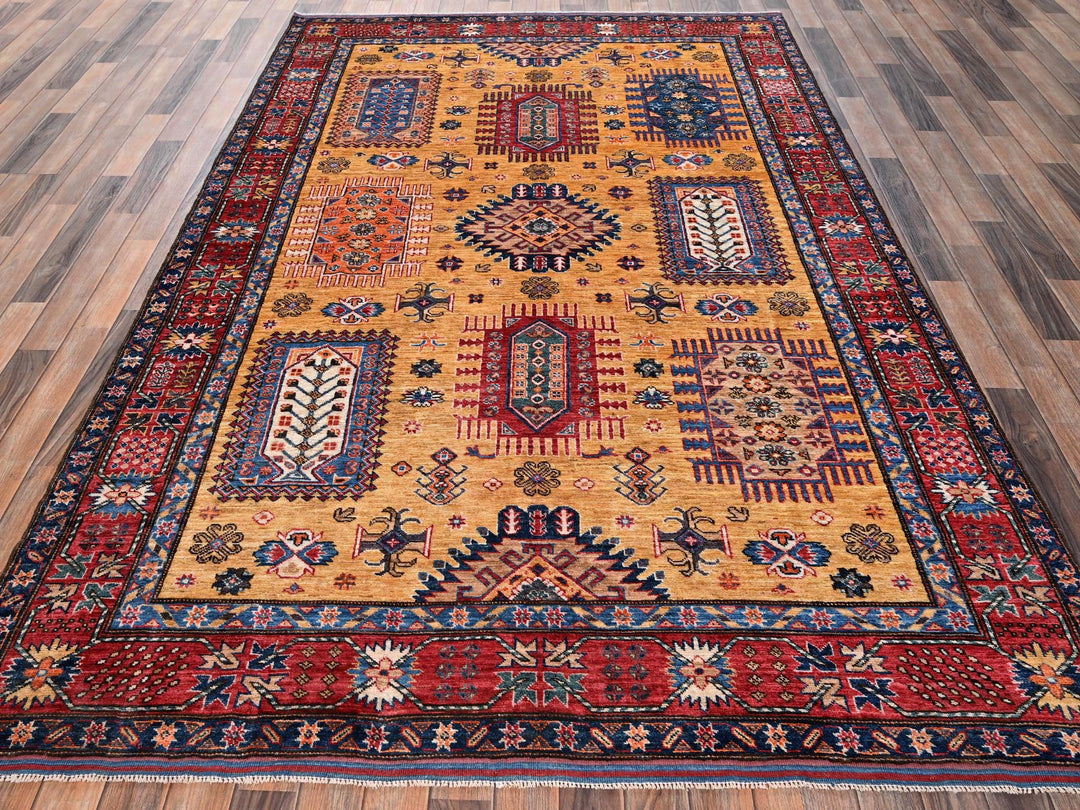6'4" x 9'6" New Hand Knotted Yellow Wool Rectangle Oriental Rug - MOA1022676