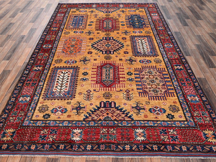 6'4" x 9'6" New Hand Knotted Yellow Wool Rectangle Oriental Rug - MOA1022676