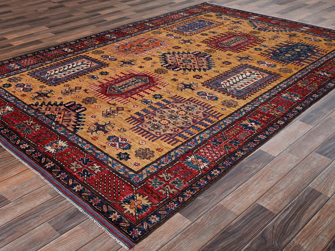 6'4" x 9'6" New Hand Knotted Yellow Wool Rectangle Oriental Rug - MOA1022676
