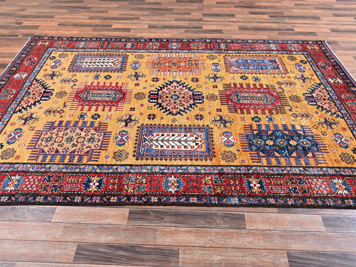 6'4" x 9'6" New Hand Knotted Yellow Wool Rectangle Oriental Rug - MOA1022676