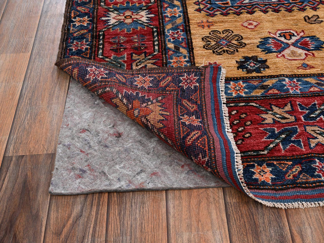 6'4" x 9'6" New Hand Knotted Yellow Wool Rectangle Oriental Rug - MOA1022676