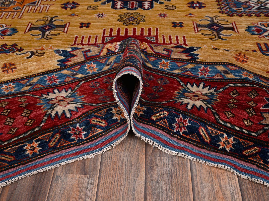 6'4" x 9'6" New Hand Knotted Yellow Wool Rectangle Oriental Rug - MOA1022676