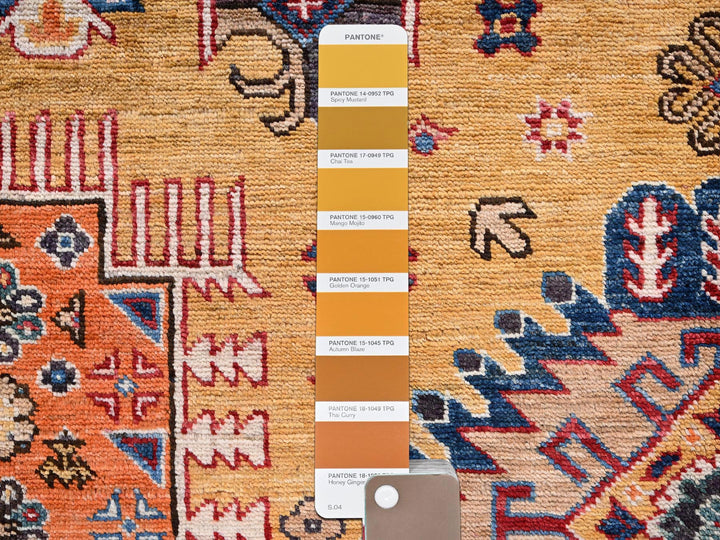 6'4" x 9'6" New Hand Knotted Yellow Wool Rectangle Oriental Rug - MOA1022676