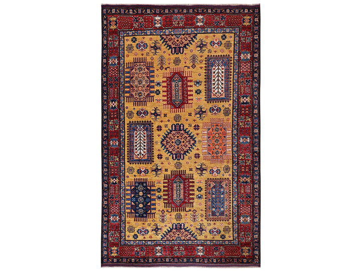 6'4" x 9'0" New Hand Knotted Yellow Wool Rectangle Oriental Rug - MOA1022677