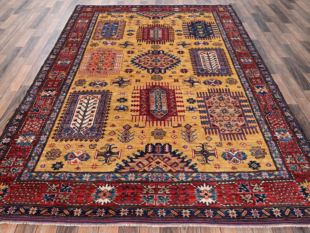 6'4" x 9'0" New Hand Knotted Yellow Wool Rectangle Oriental Rug - MOA1022677