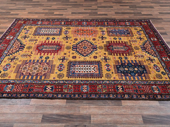6'4" x 9'0" New Hand Knotted Yellow Wool Rectangle Oriental Rug - MOA1022677