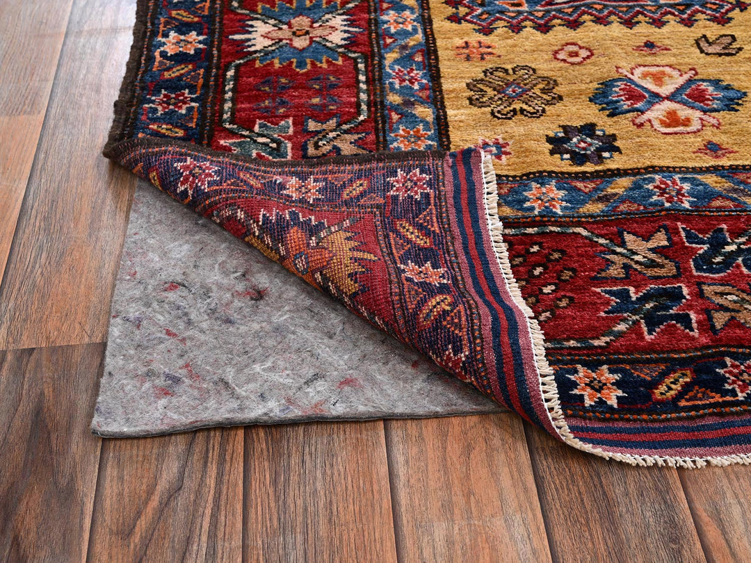 6'4" x 9'0" New Hand Knotted Yellow Wool Rectangle Oriental Rug - MOA1022677