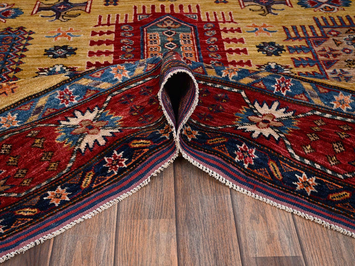 6'4" x 9'0" New Hand Knotted Yellow Wool Rectangle Oriental Rug - MOA1022677