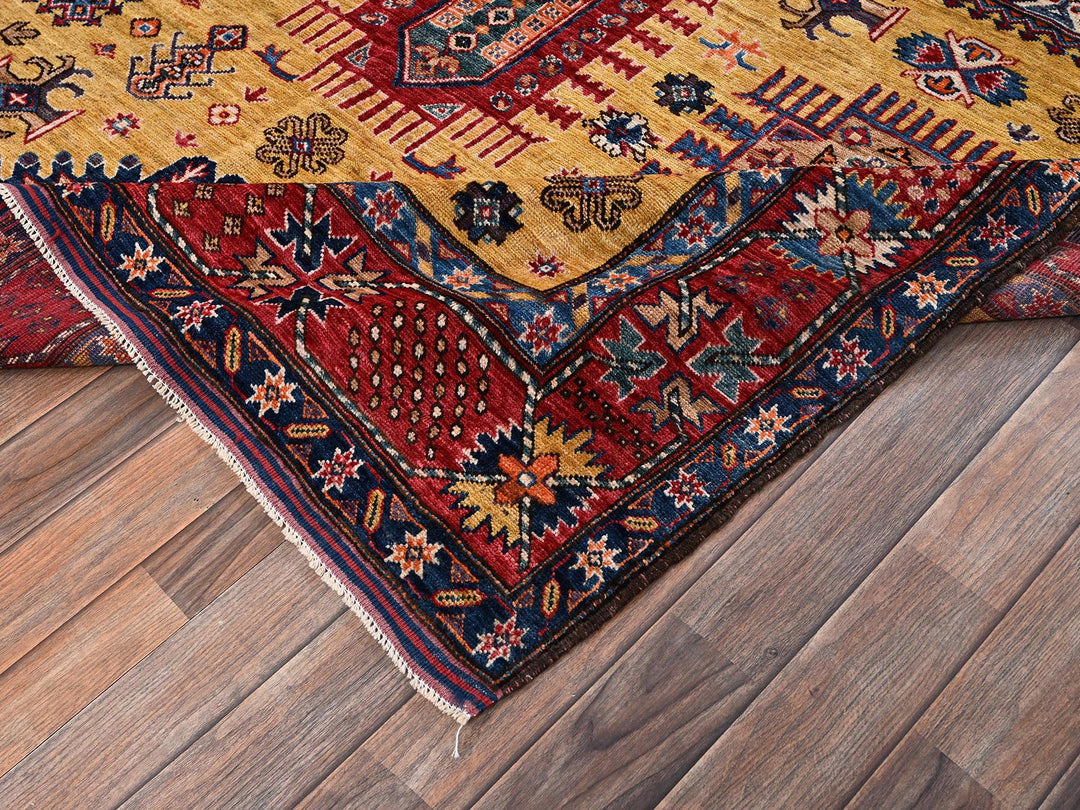 6'4" x 9'0" New Hand Knotted Yellow Wool Rectangle Oriental Rug - MOA1022677