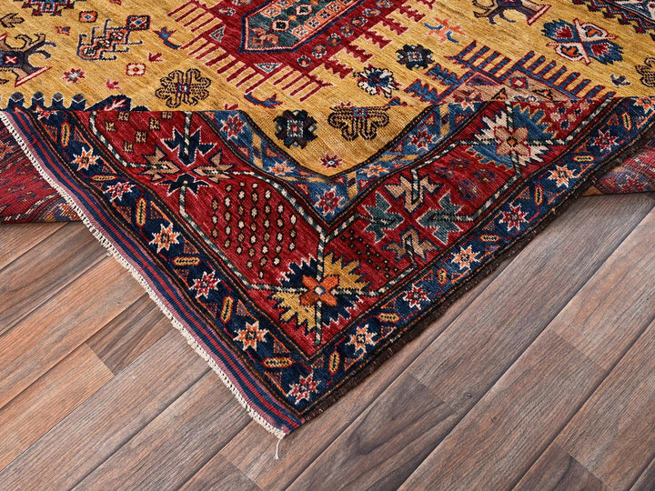 6'4" x 9'0" New Hand Knotted Yellow Wool Rectangle Oriental Rug - MOA1022677