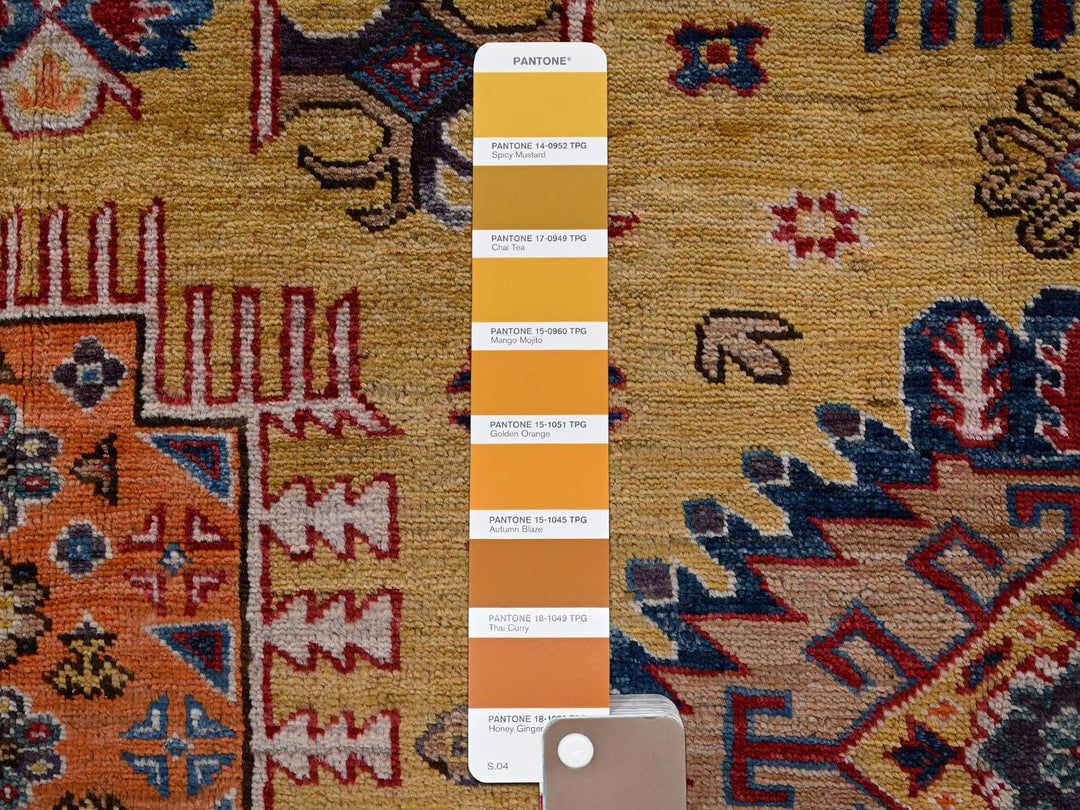 6'4" x 9'0" New Hand Knotted Yellow Wool Rectangle Oriental Rug - MOA1022677