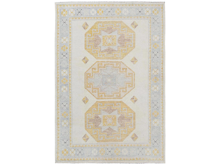 6'0" x 8'11" New Hand Knotted Ivory Wool Rectangle Oriental Rug - MOA1022682