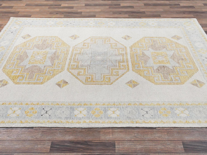 6'0" x 8'11" New Hand Knotted Ivory Wool Rectangle Oriental Rug - MOA1022682