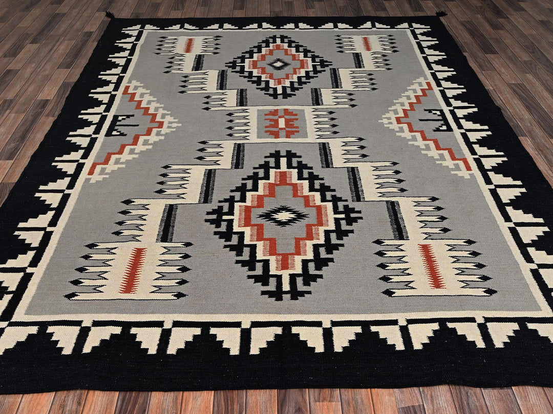 8'0" x 9'11" New Hand Woven Grey Wool Rectangle Oriental Rug - MOA1022691