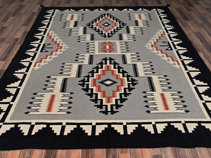 8'0" x 9'11" New Hand Woven Grey Wool Rectangle Oriental Rug - MOA1022691