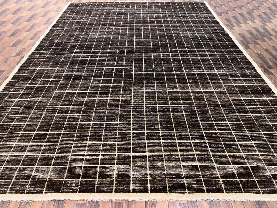 12'11" x 21'9" New Hand Knotted Brown Wool Rectangle Oriental Rug - MOA1022699