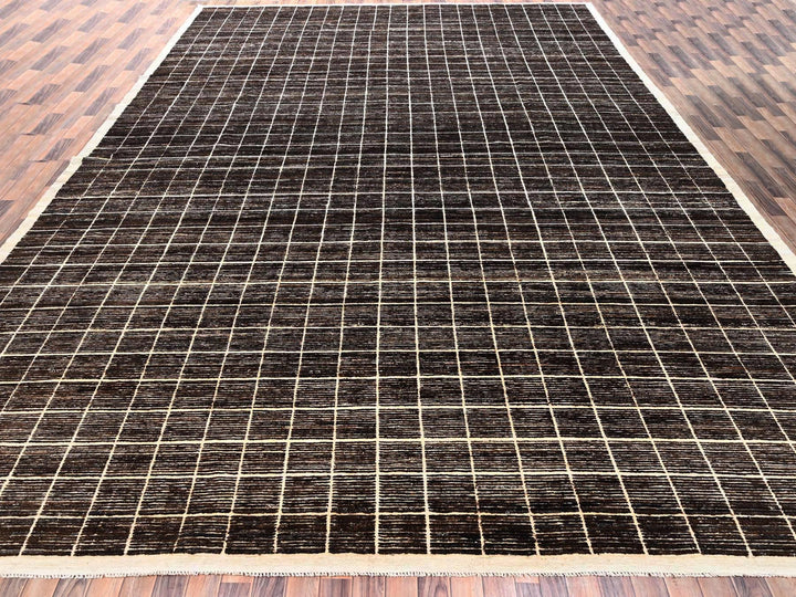 12'11" x 21'9" New Hand Knotted Brown Wool Rectangle Oriental Rug - MOA1022699
