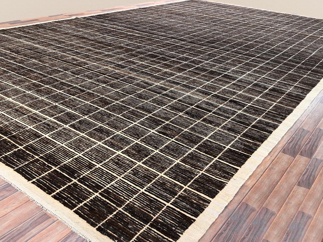 12'11" x 21'9" New Hand Knotted Brown Wool Rectangle Oriental Rug - MOA1022699