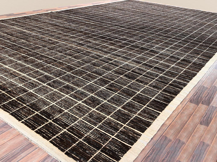 12'11" x 21'9" New Hand Knotted Brown Wool Rectangle Oriental Rug - MOA1022699
