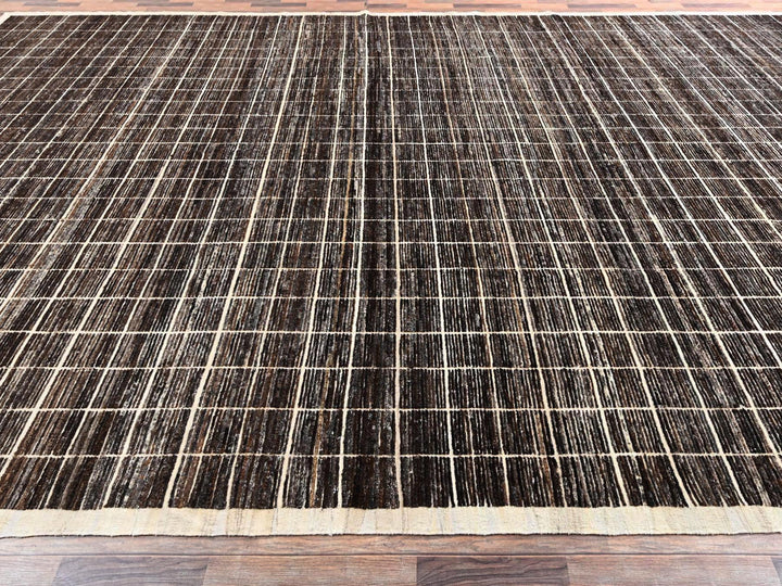 12'11" x 21'9" New Hand Knotted Brown Wool Rectangle Oriental Rug - MOA1022699