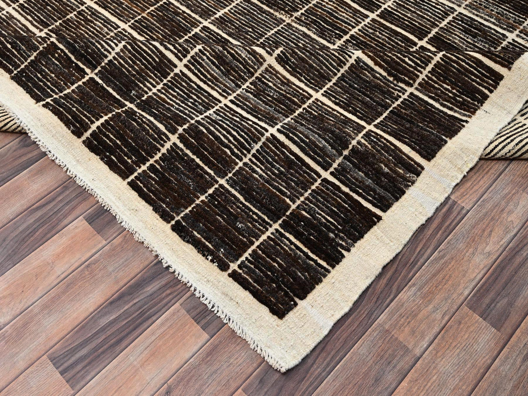 12'11" x 21'9" New Hand Knotted Brown Wool Rectangle Oriental Rug - MOA1022699