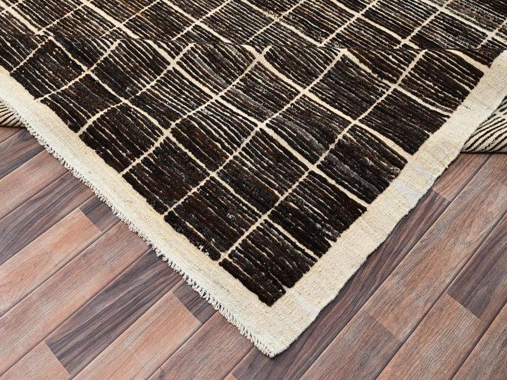 12'11" x 21'9" New Hand Knotted Brown Wool Rectangle Oriental Rug - MOA1022699