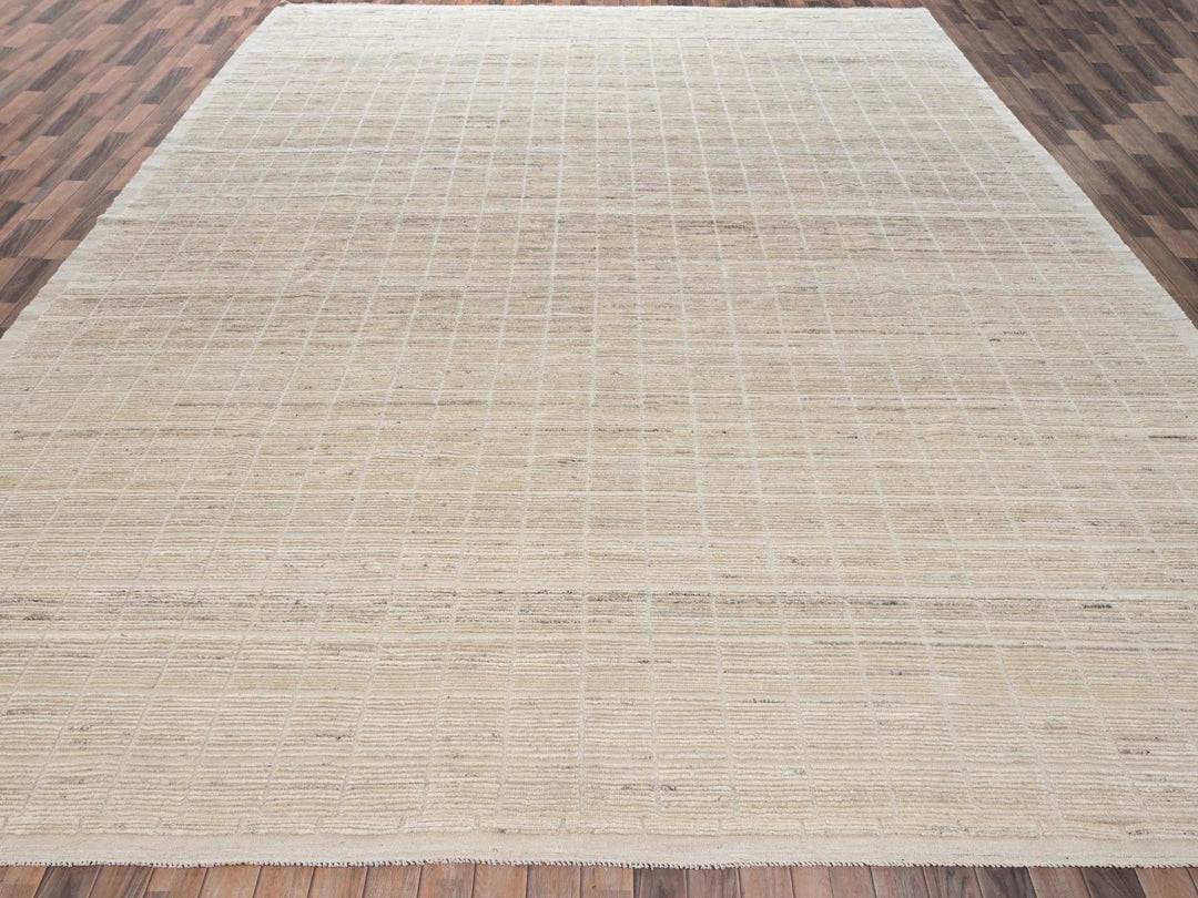 12'8" x 20'2" New Hand Knotted Ivory Wool Rectangle Oriental Rug - MOA1022700