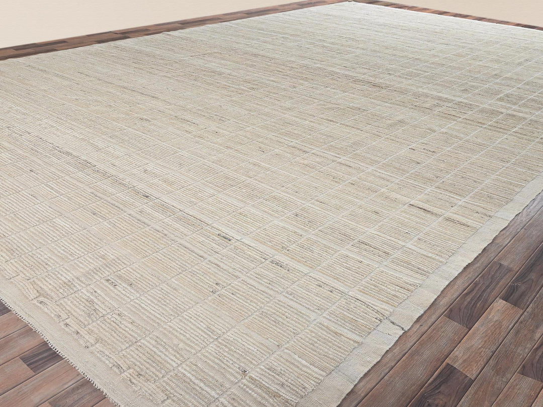 12'8" x 20'2" New Hand Knotted Ivory Wool Rectangle Oriental Rug - MOA1022700