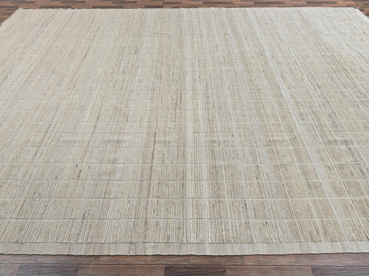 12'8" x 20'2" New Hand Knotted Ivory Wool Rectangle Oriental Rug - MOA1022700