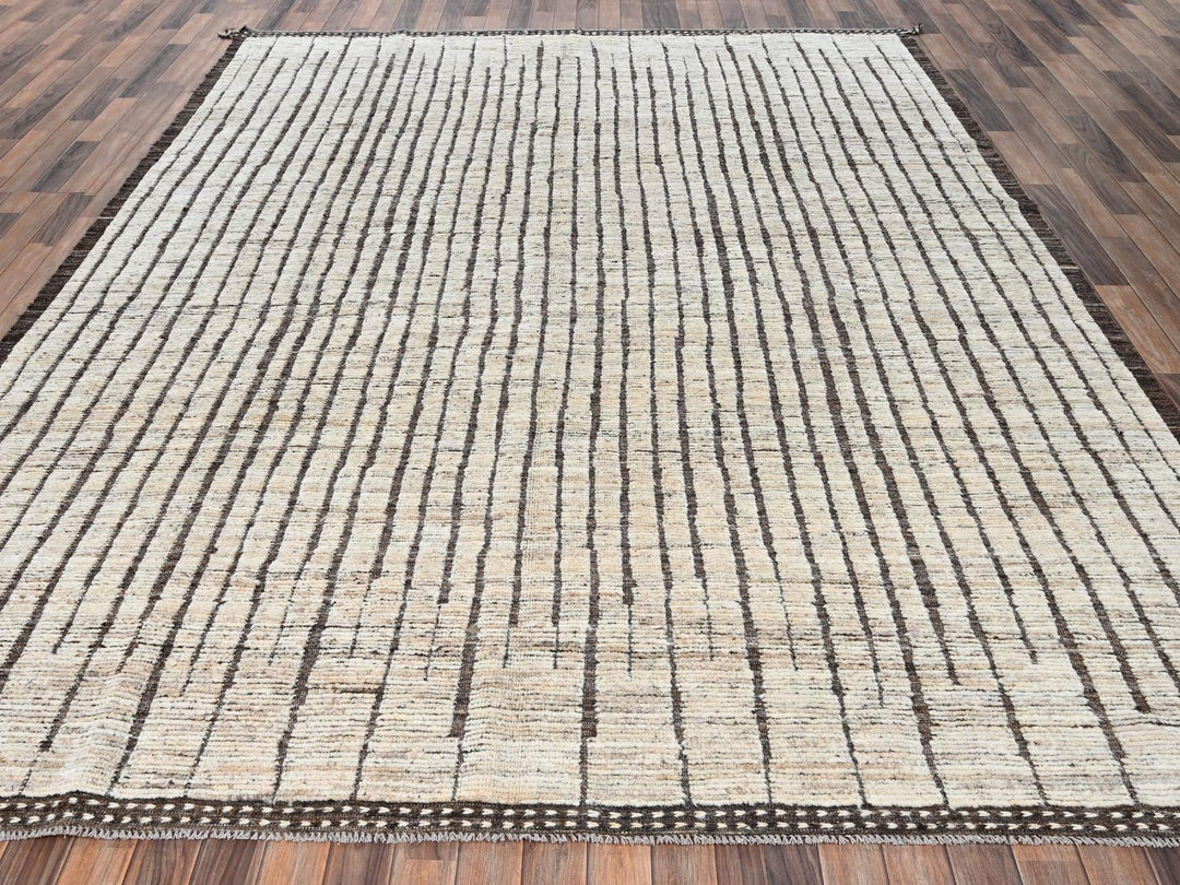 9'2" x 11'11" New Hand Knotted Ivory Wool Rectangle Oriental Rug - MOA1022701