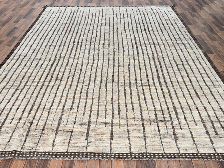 9'2" x 11'11" New Hand Knotted Ivory Wool Rectangle Oriental Rug - MOA1022701