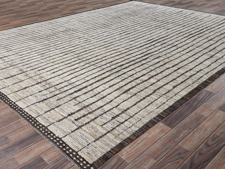 9'2" x 11'11" New Hand Knotted Ivory Wool Rectangle Oriental Rug - MOA1022701