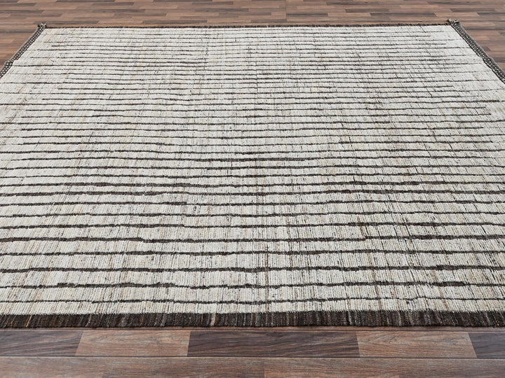 9'2" x 11'11" New Hand Knotted Ivory Wool Rectangle Oriental Rug - MOA1022701