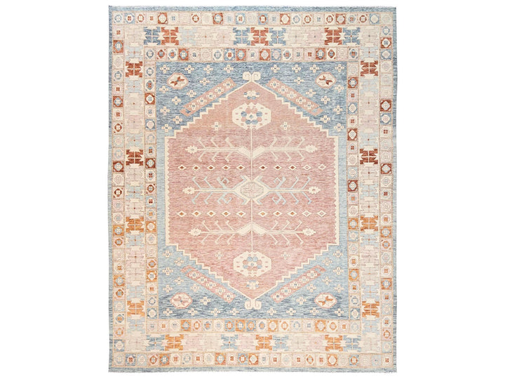 11'7" x 14'7" New Hand Knotted Blue Wool Rectangle Oriental Rug - MOA1022702