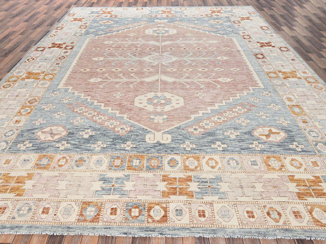 11'7" x 14'7" New Hand Knotted Blue Wool Rectangle Oriental Rug - MOA1022702
