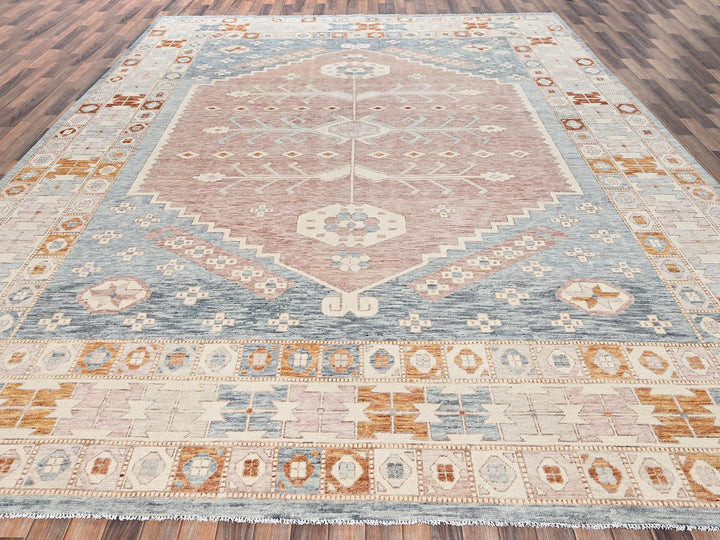 11'7" x 14'7" New Hand Knotted Blue Wool Rectangle Oriental Rug - MOA1022702