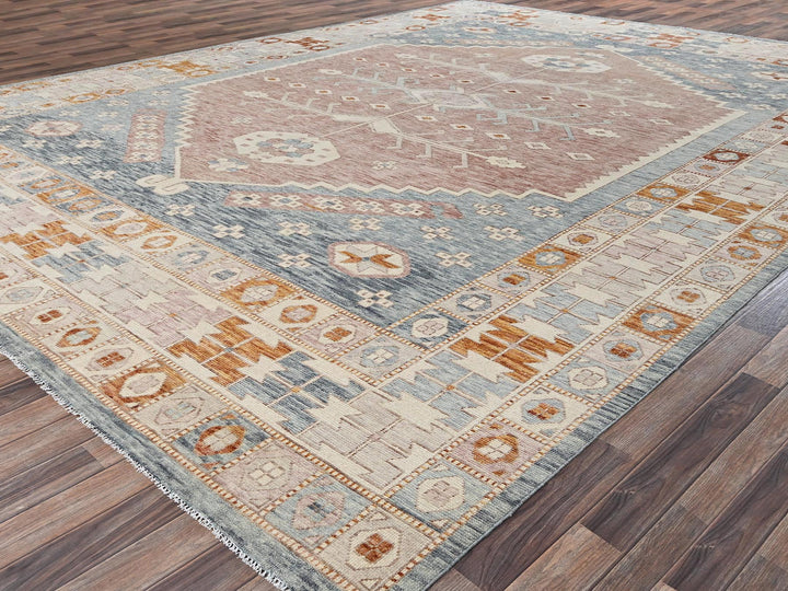 11'7" x 14'7" New Hand Knotted Blue Wool Rectangle Oriental Rug - MOA1022702