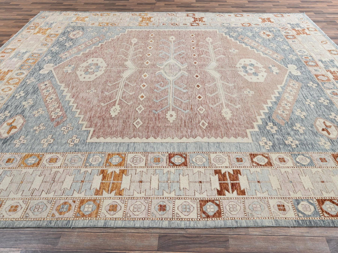 11'7" x 14'7" New Hand Knotted Blue Wool Rectangle Oriental Rug - MOA1022702